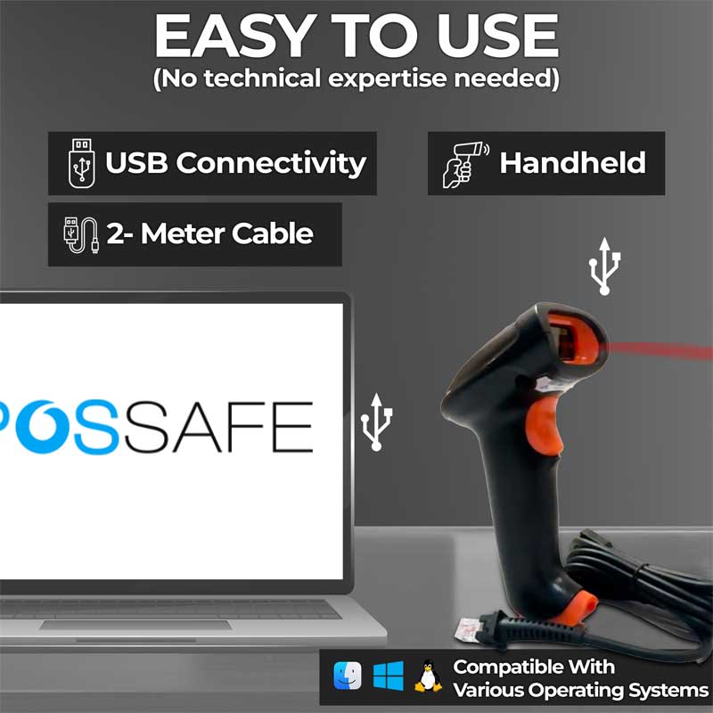 Possafe LQE-101 Handheld Wired Barcode Scanner with USB Cable - Image 7